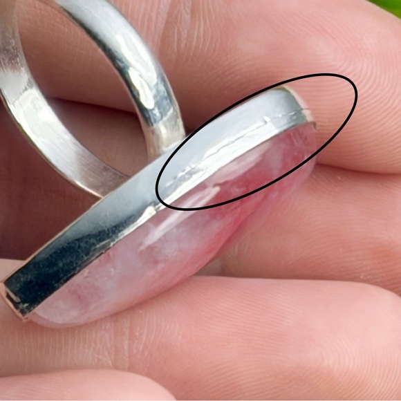 Pink Rainbow Moonstone Ring Size 8 3/4 New Chunky Sterling Silver 925 Overlay - Picture 10 of 11